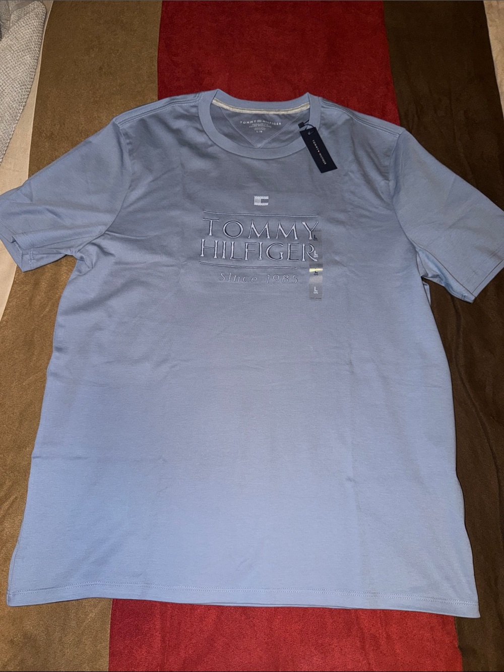 Tommy Hilfiger Light Blue Embroidered Logo Crew Tee